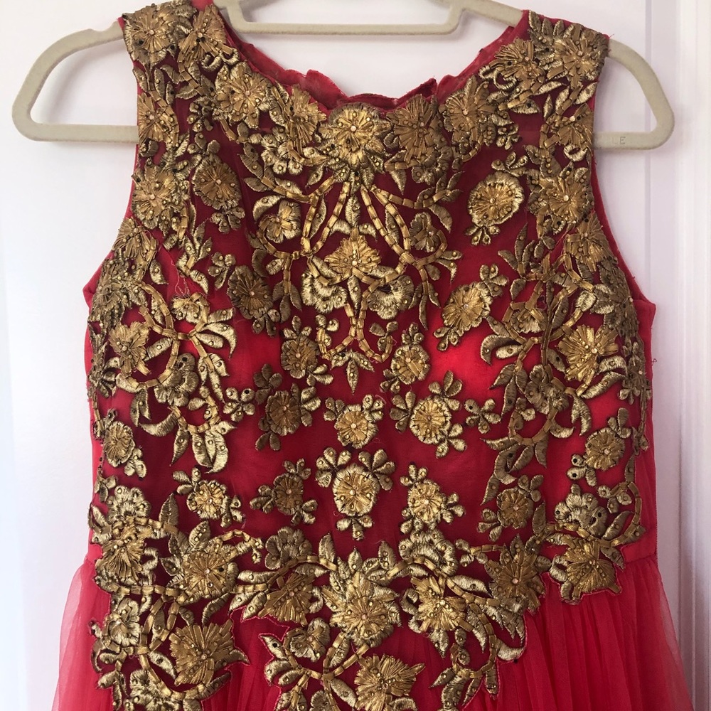 Indian Anarkali/Gown - Pink Net, Gold Detailing